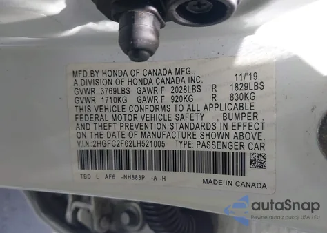 2020 Honda Civic Lx из США, поврежденный, VIN 2HGFC2F62LH521005